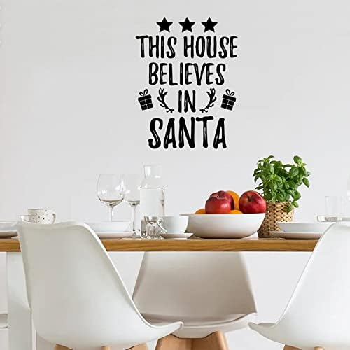 Esta casa acredita em decalques de parede de Papai Noel, adesivos de parede de inverno, decalque de PVC, decalque de porta de Natal,