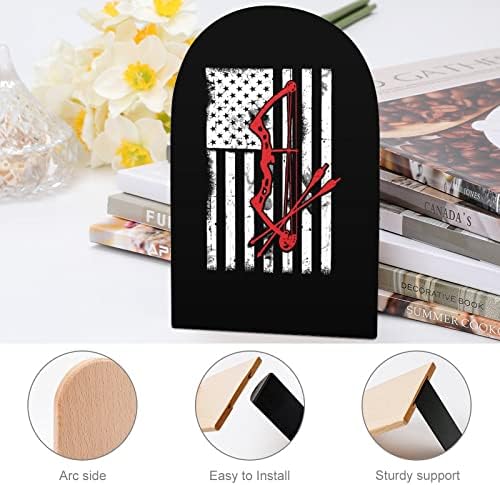 Cross Bebow Bow Arrow American Flag Wood Decorativa Livros Livros Não Esquagrado End para Prateleiras 1 par 7 x 5