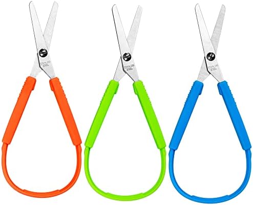 Mini tesoura de loop, tesoura colorida em loop, design adaptativo, suporte à direita e canhoto, alças de aperto