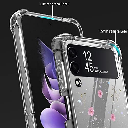 Galaxy Z Flip 4 Caixa de flor real, transparente para pára -choque macio transparente de borracha flexível à prova de