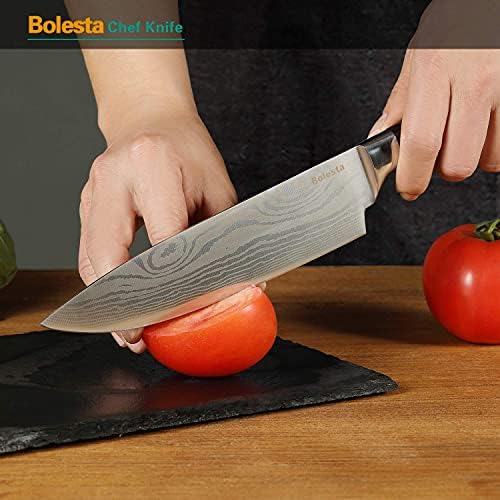 Faca de chef Bolesta, faca de cozinha Ultra Sharp, faca de chef profissional de 8 polegadas, alemão de alto carbono aço inoxidável de aço vegetal facas de corte de vegetais com alça ergonômica