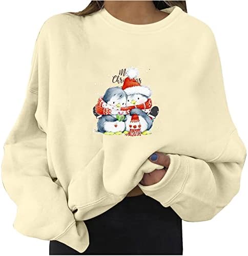 Tops de Natal de grandes dimensões para mulheres fofas de rena impressão casual solto manga longa com coletor de suéteres de