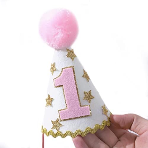 Epseed Twinkle Star Birthday Hat - Girls 1st/Primeira festa de festa de aniversário, chapéu de aniversário de ouro rosa dourado, bolo smash
