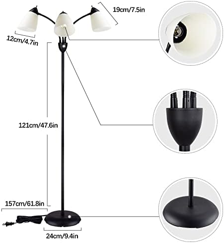 Dinglilighting dllt moderno leitura de lâmpada de chão, 3 luz com lâmpada de árvore de ganso flexível ajustável para