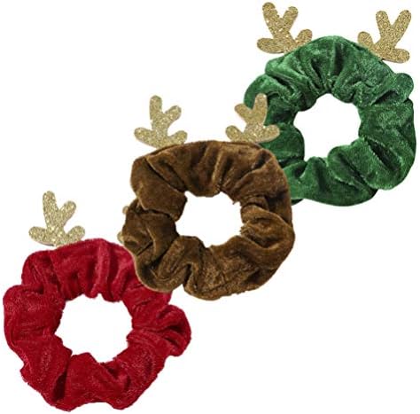 PretyZoom 3pcs Scrunchies de cabelo de natal gravata cabelos com rena de Natal Bandas de cabelo elásticas de cabelo de