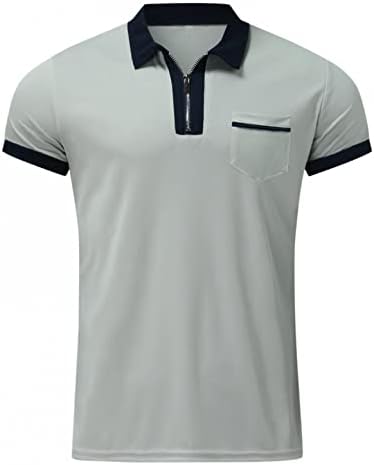 Camisas pólo de zíper beuu para masculino, 2022 novo verão 1/4 zip golfe tops de tampas de manga curta com bolso dianteiro